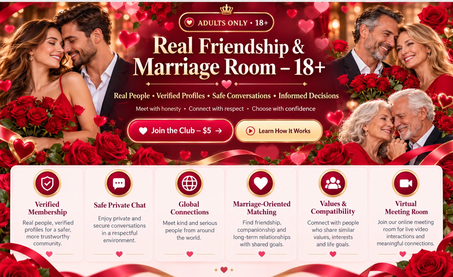 Real Friendship & Marriage Room – 18+ — Real People, Verified Profiles, Safe Conversations, Informed Decisions